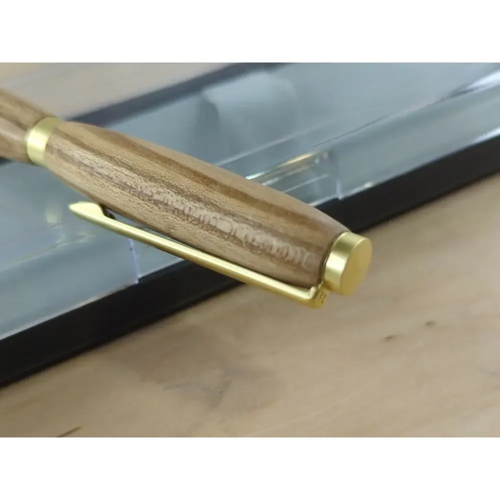 Handturned Slimline‎ Twist Pen Satin Gold Finish Red Elm Body Black Ink